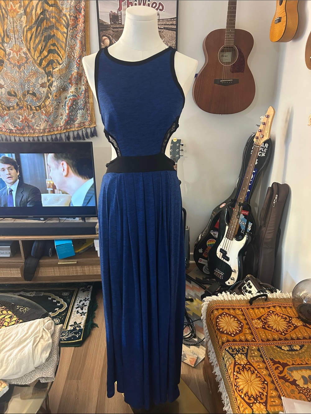 UO Silence and Noise Sleeveless Navy Blue Maxi Cutout Dress